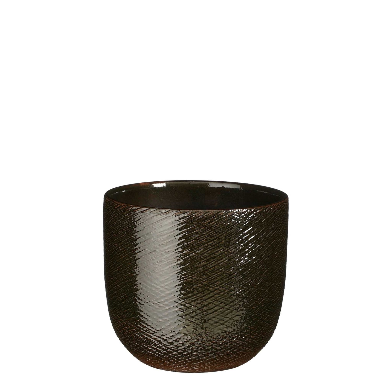 Mica Decorations Bloempot Enzo - 17x17x16 cm - Terracotta - Donkergroen