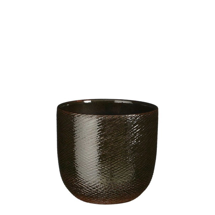 Mica Decorations Bloempot Enzo - 17x17x16 cm - Terracotta - Donkergroen