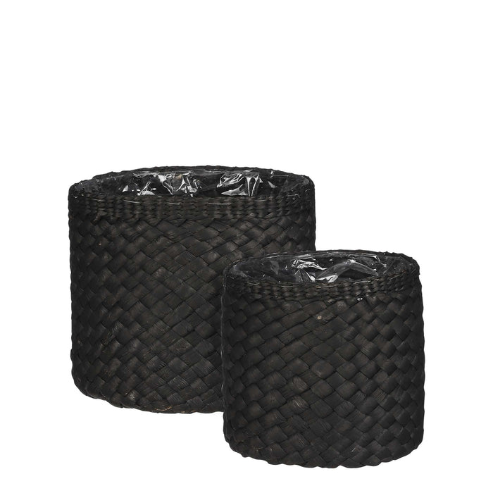 Mica Decorations Bloempot Albury - 30x30x26 cm - Water Hyacinth - Zwart- Set van 2