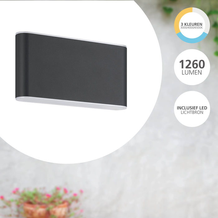 EGLO Grutti Wandlamp - LED - 17,5 cm - Antraciet