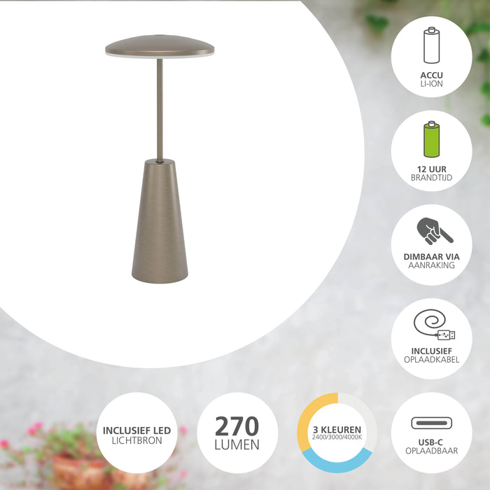 EGLO Piccola Tafellamp -  Draadloos - 28 cm - Donker Brons