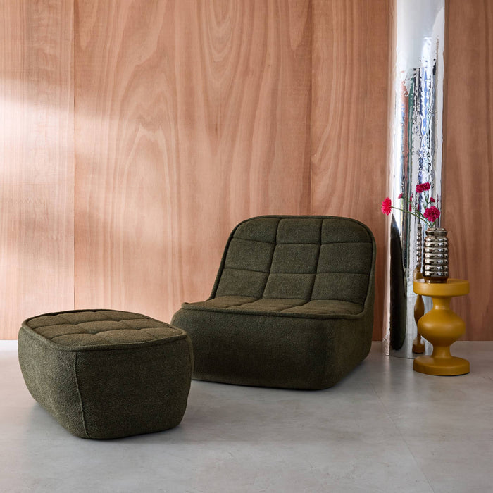 sweeek - Fauteuil bouclé stof 1 zitplaats +  voetenbank