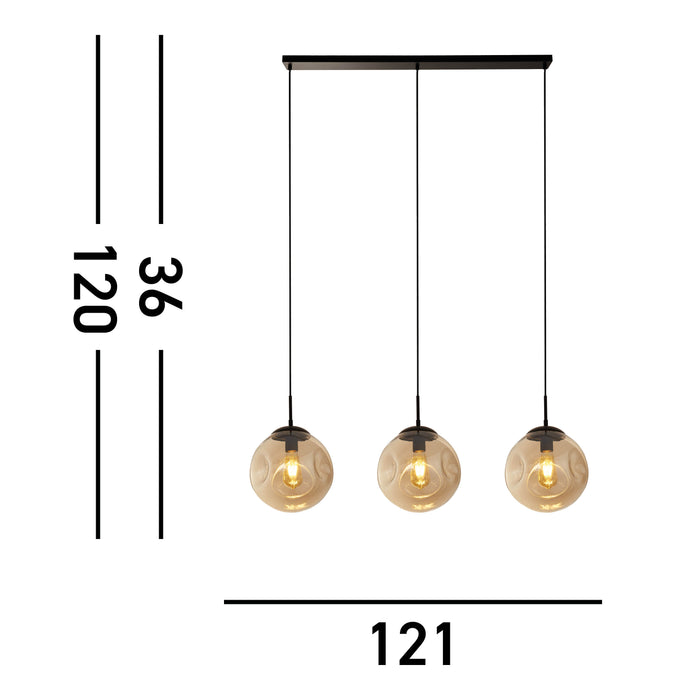 Searchlight Punch Hanglamp 3-lichts - Zwart / Champagne