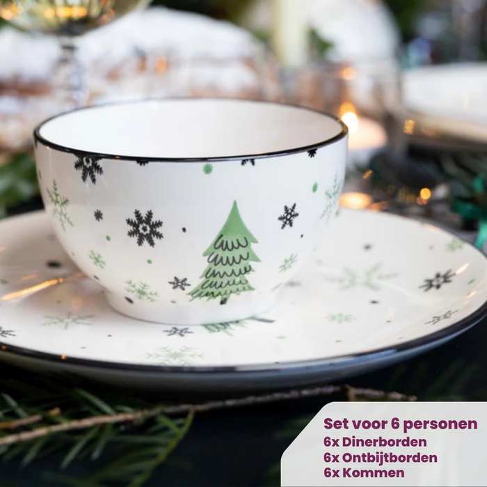 Cookinglife Kerstservies - Aardewerk - Groen 18-delig | 6 personen