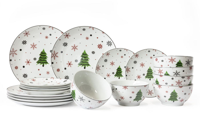 Cookinglife Kerstservies - Porselein - Rood 18-delig | 6 personen