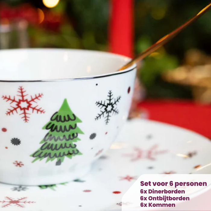 Cookinglife Kerstservies - Porselein - Rood 18-delig | 6 personen