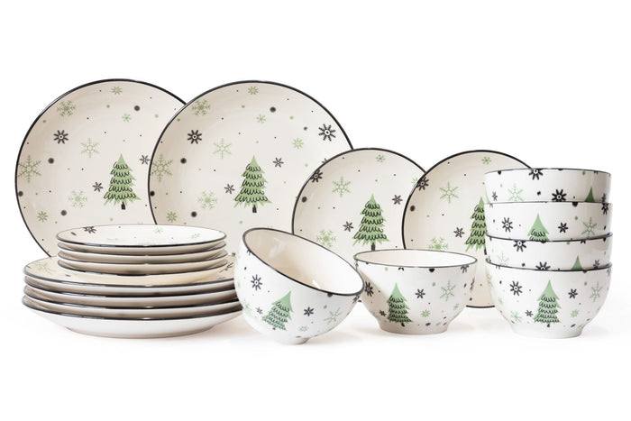 Cookinglife Kerstservies - Aardewerk - Groen 18-delig | 6 personen