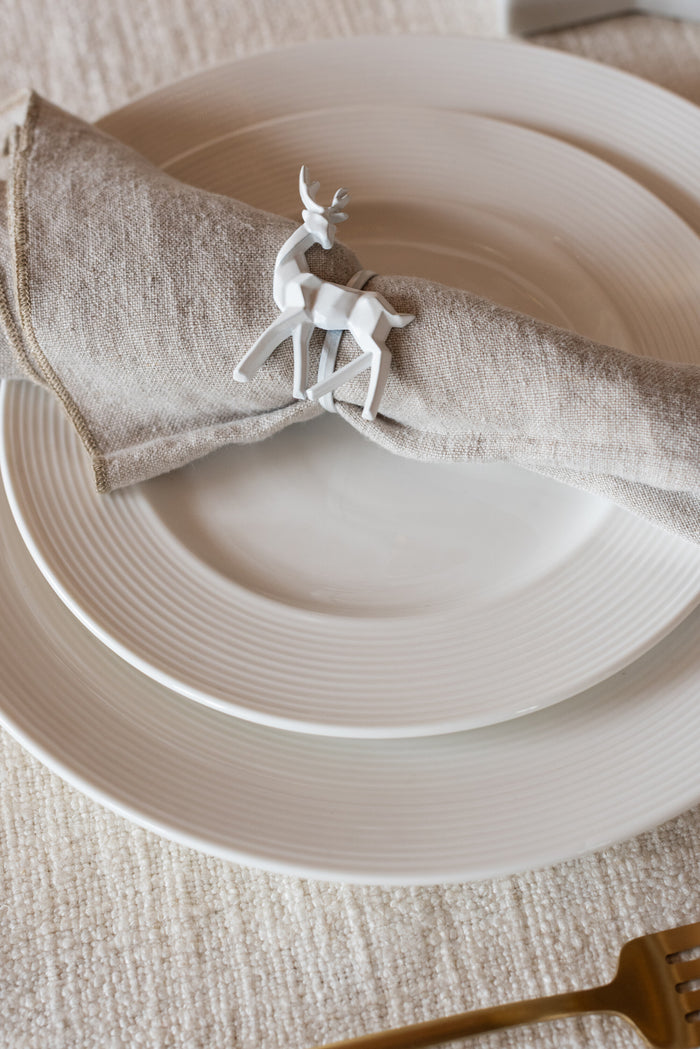 J-Line bord Rond streep - porselein - wit - 6 stuks