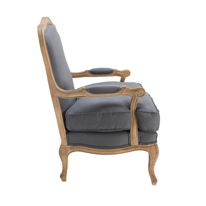 Calicosy - Fauteuil van massief eikenhout LOUIS XV - H97 - Antraciet