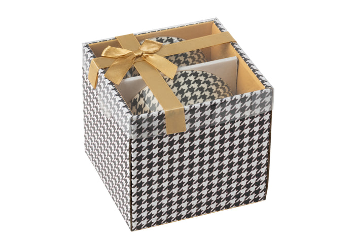 J-Line schaal Pied-De-Poule - porselein - wit|zwart - doos v