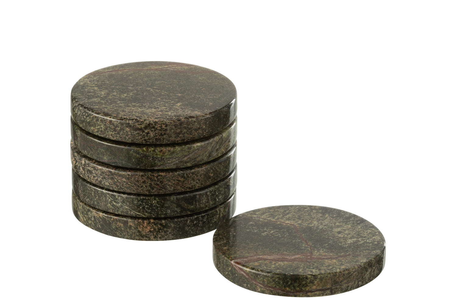J-Line onderzetter Rond Marmer - steen - groen - doos van 6
