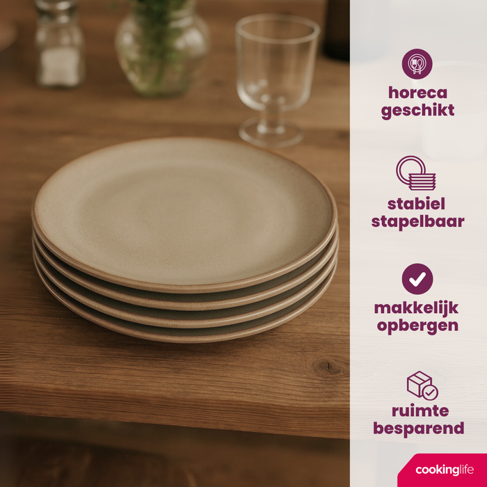 Cookinglife Ontbijtborden | Dessertborden Sabi Beige ø 21 cm - 6 Stuks