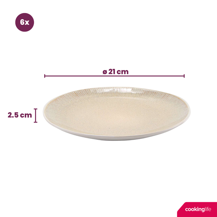 Cookinglife Ontbijtborden | Dessertborden Nola Sand ø 21 cm - 6 Stuks