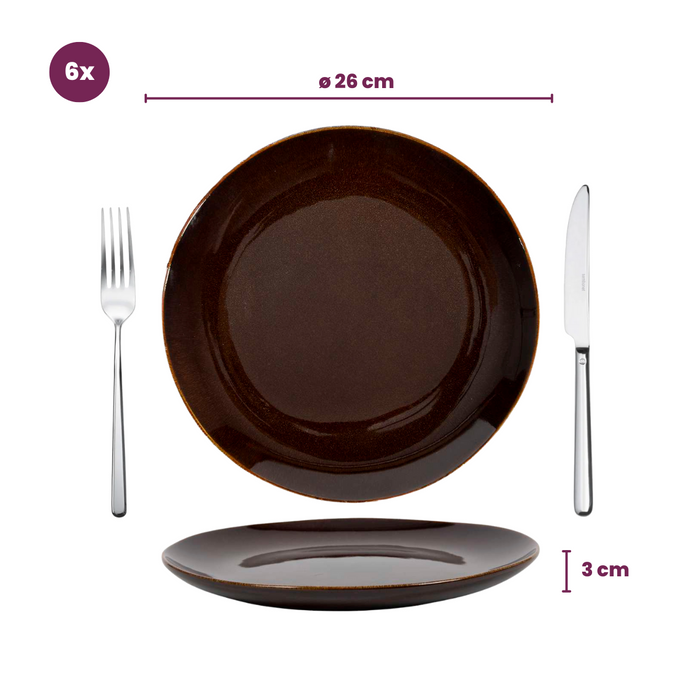 Cookinglife Dinerborden Sabi Bruin ø 26 cm - 6 Stuks