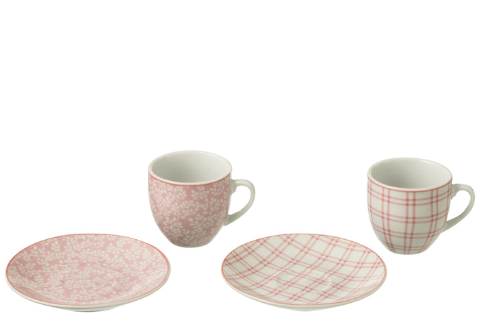 J-Line kop + schoteltje - keramiek - lichtroze|wit - doos van 6