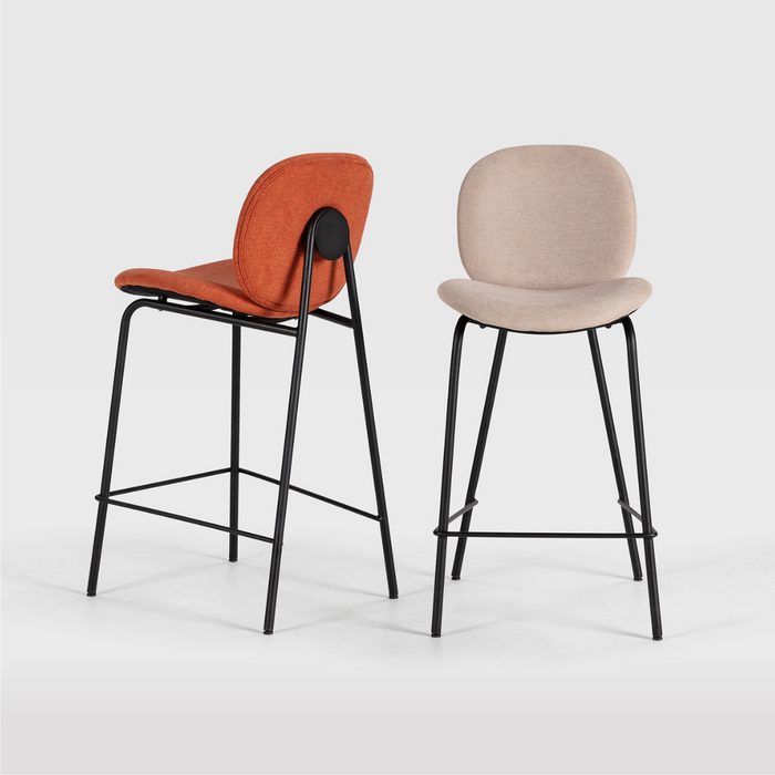 Calicosy - Set 2 barkrukken CORI - L43 cm - Stof & zwart metaal