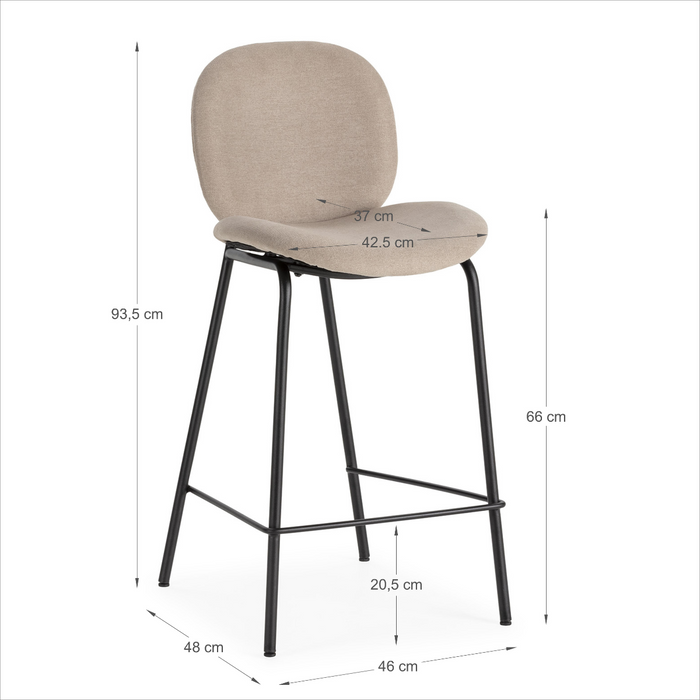 Calicosy - Set 2 barkrukken CORI - L43 cm - Stof & zwart metaal