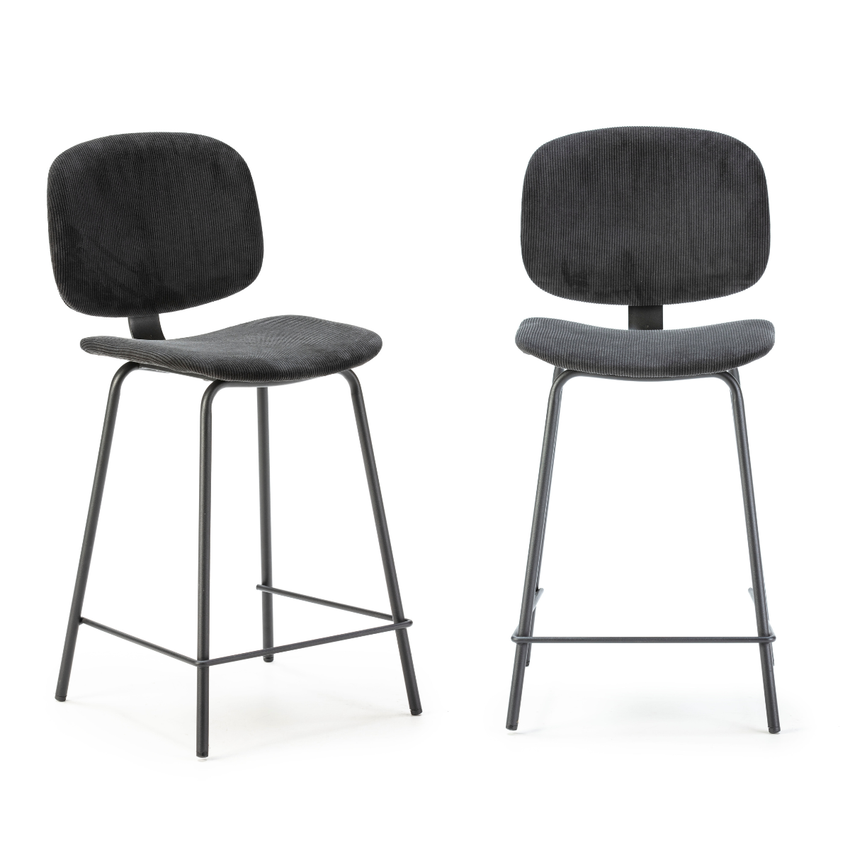 Calicosy - Set van 2 krukken in ribfluweel ARUS - H65 cm - Zwart