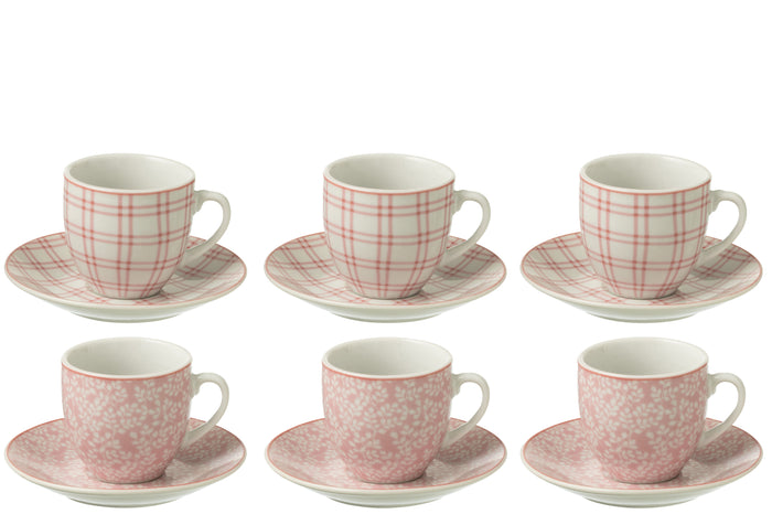 J-Line kop + schoteltje - keramiek - lichtroze|wit - doos van 6