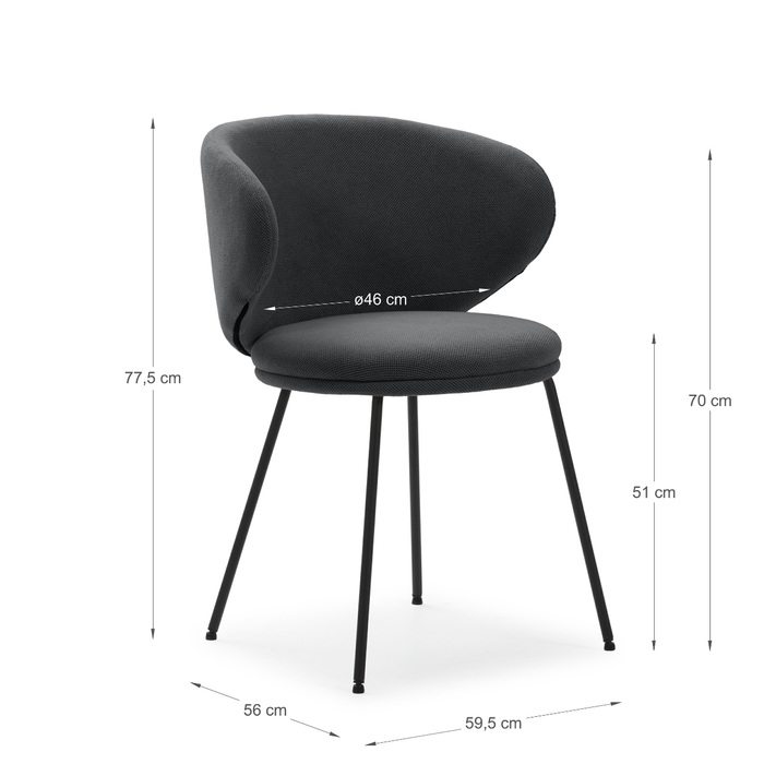 Calicosy - Set 2 stoelen RUSH - L60 cm - Stof & zwart metaal