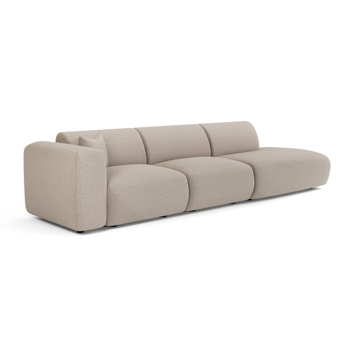 Linker 5-zitsbank in beige geweven stof, 310 cm