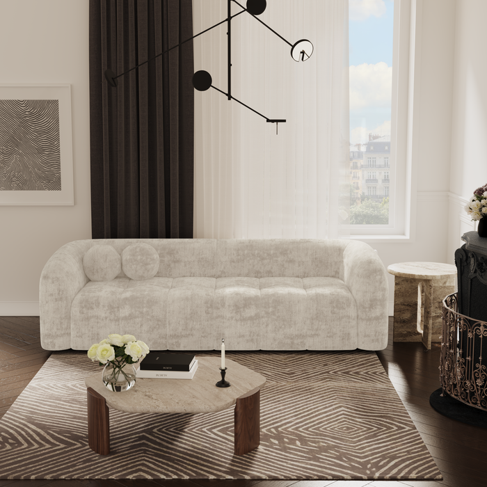 3-zits crèmekleurige fluwelen bank 226cm