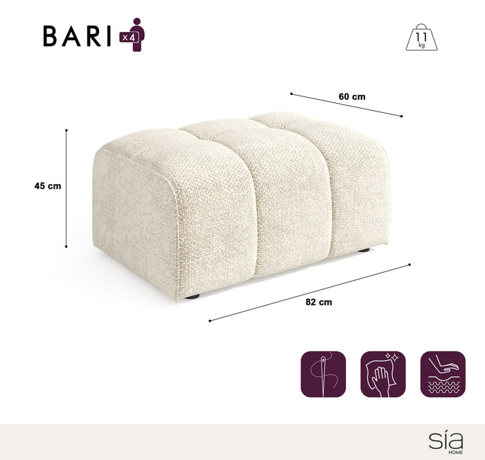 4-zits bankstel en poef in beige chenille fluweel