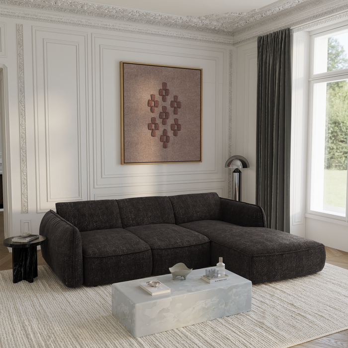 Rechterhoekbank met slaapfunctie, 4 zitplaatsen, zwart geweven fluweel