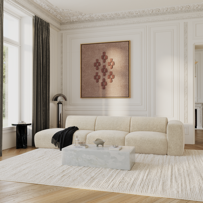 5-zits rechte bank in crèmekleurig fluweel met patroon, 310 cm