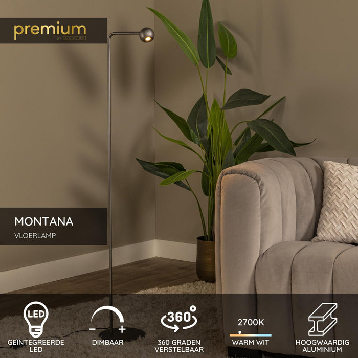 Lucide Premium MONTANA Vloerlamp - Grijs ijzer