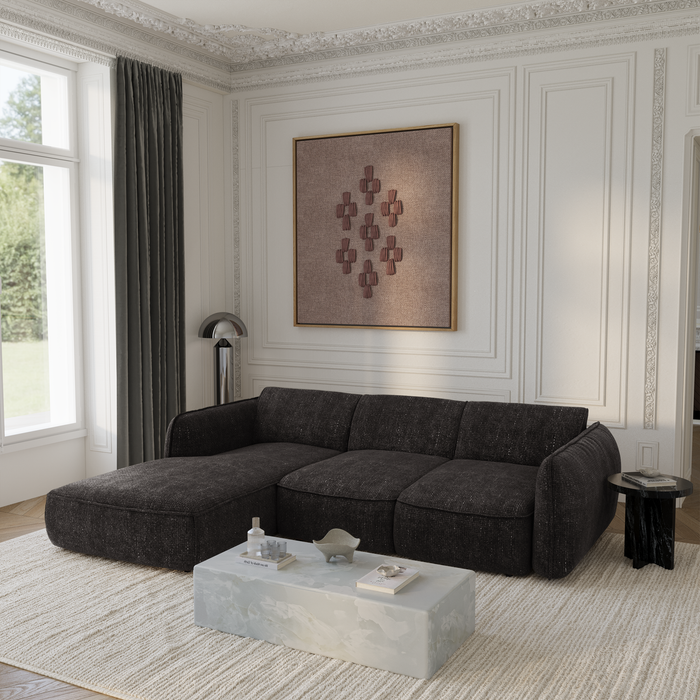 Hoekbank met slaapfunctie links, 4 zitplaatsen, zwart geweven fluweel