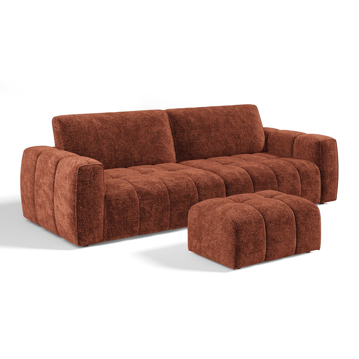 4-zits sofa en poef in terracotta chenille fluweel
