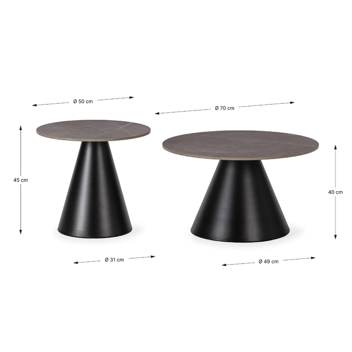 Calicosy - Set van 2 ronde salontafels in grijs - LOUNA - H40 cm