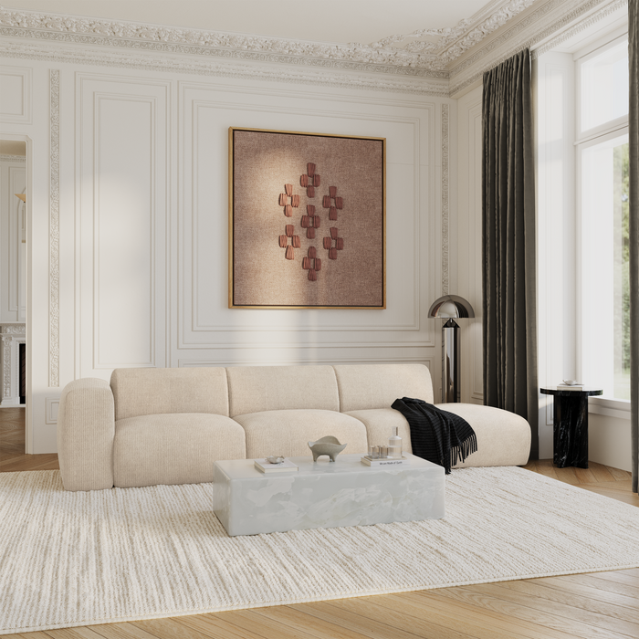 Linker 5-zitsbank in crèmekleurig corduroy, 310 cm