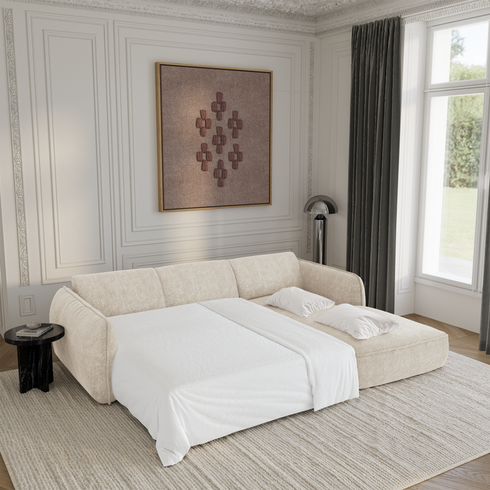 4-zits rechthoekige slaapbank in crème geweven fluweel