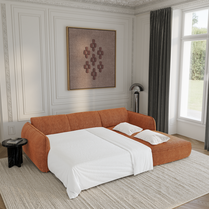 4-zits rechthoekige slaapbank in terracotta geweven fluweel