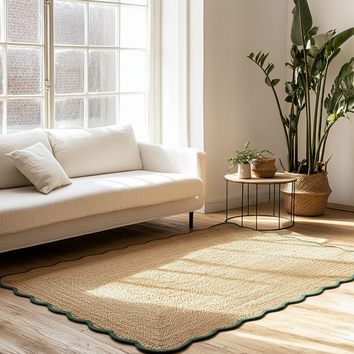 Mrcarpet Jute vloerkleed wafelstructuur naturel|groen 200x290cm