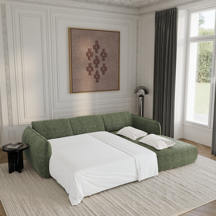 4-zits rechthoekige slaapbank in olijfgroen geweven fluweel