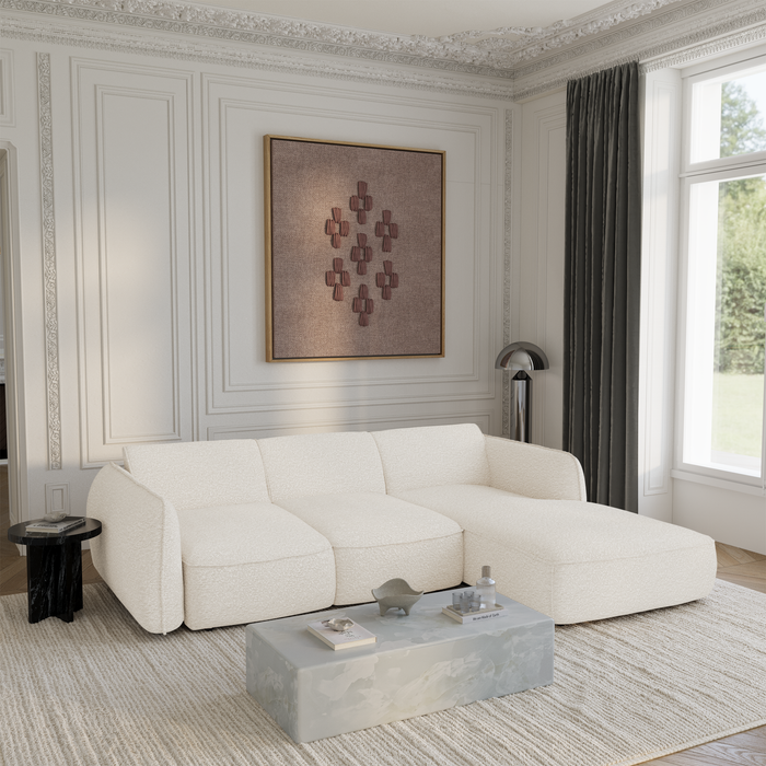 4-zits rechter hoekbank in crème bouclette stof