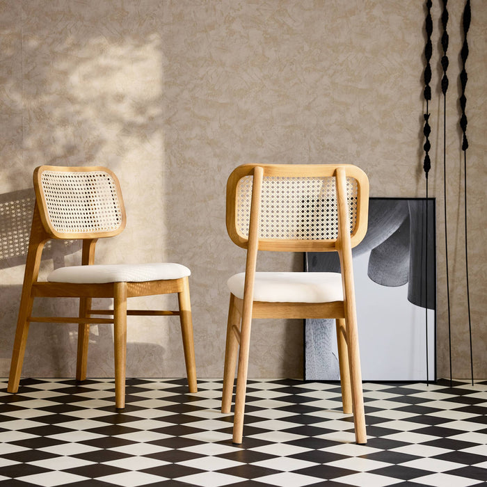 sweeek - Stoel van eikenkleurig hout en rotan (set van 2)