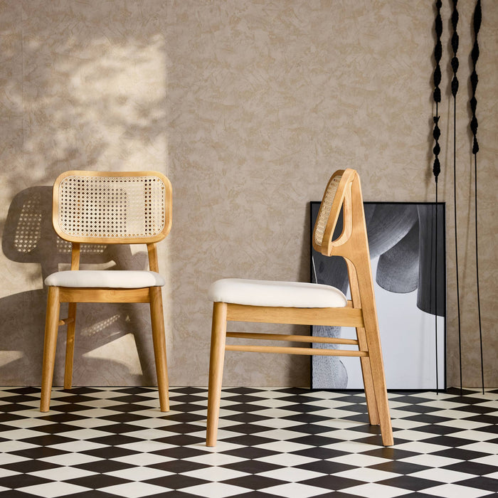 sweeek - Stoel van eikenkleurig hout en rotan (set van 2)