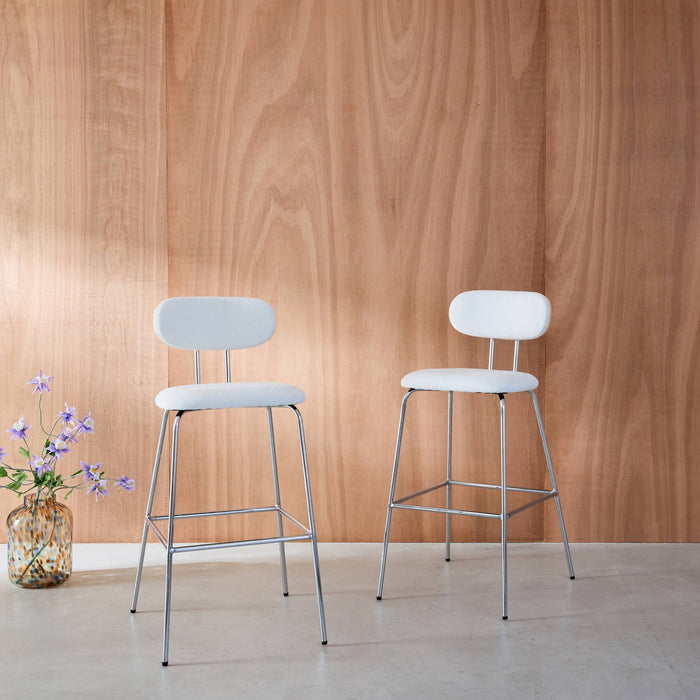 sweeek - Barkruk met gebogen eikenhoutdecor en waterafstotende stof,