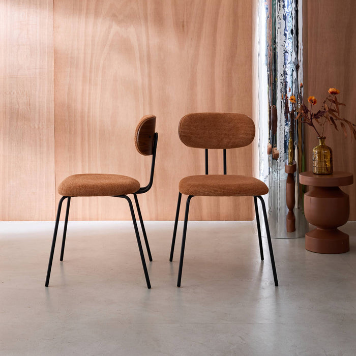 sweeek - Stoel waterafstotende stof, zwarte metalen poten (set van 2)