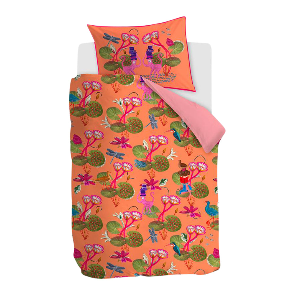 OILILY KIDS Reading Monkey Kinderdekbedovertrek 100 x 135 cm - Oranje