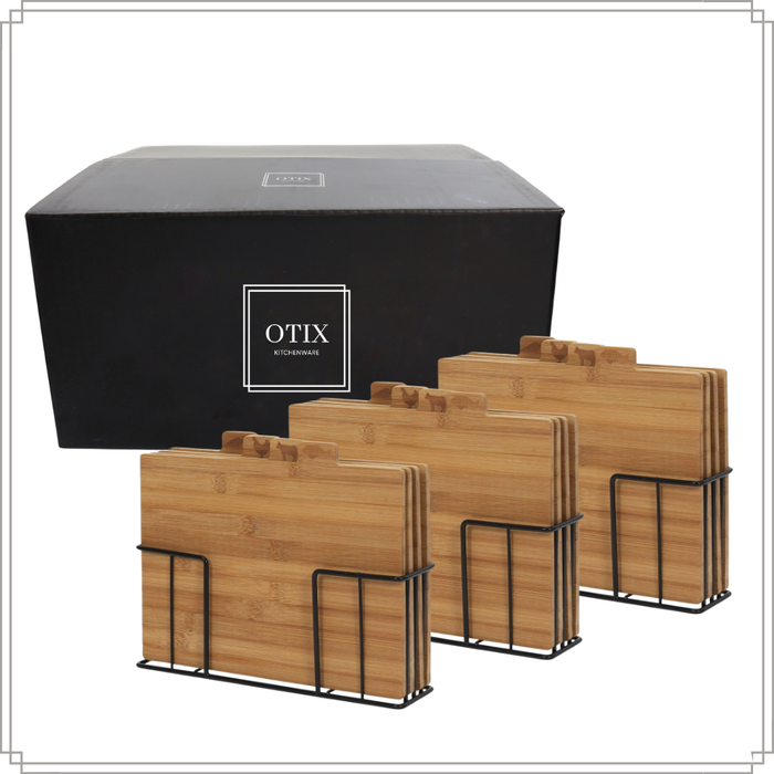 OTIX Snijplankenset set van 3 met Houder Set van 4 Bamboe Houten Sn...