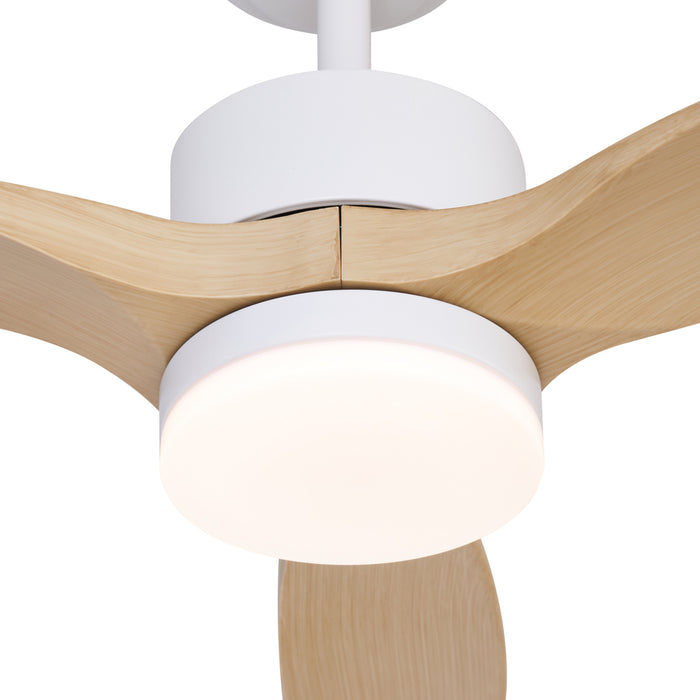 QAZQA Plafondventilator wit met hout print 132cm incl. LED dimbaar