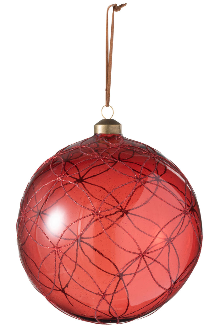 J-Line kerstbal Cirkel Glitter - glas - rood - extra large - 6 stuks
