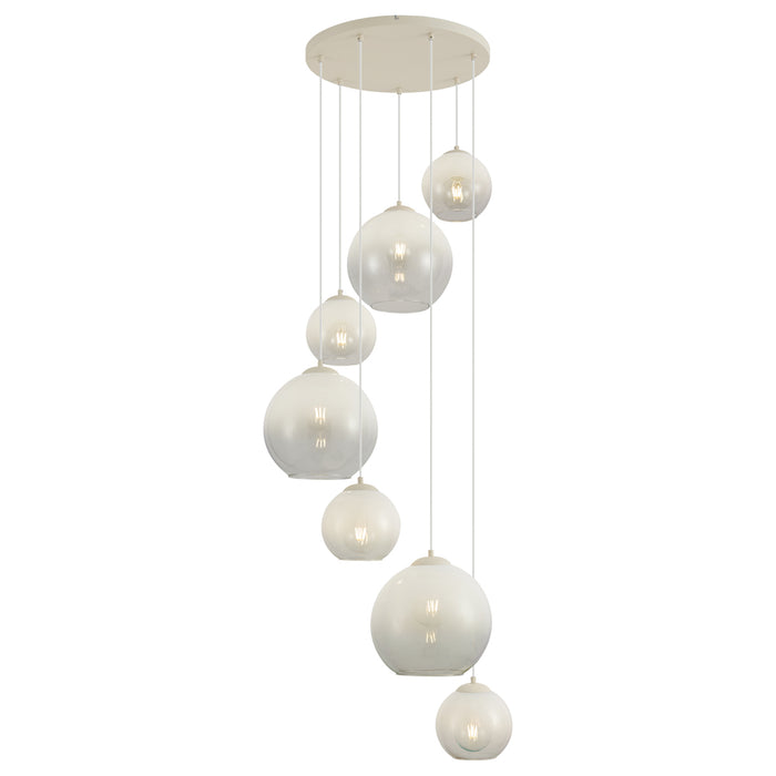 QAZQA Art Deco hanglamp beige met wit glas 7-lichts - Sandra