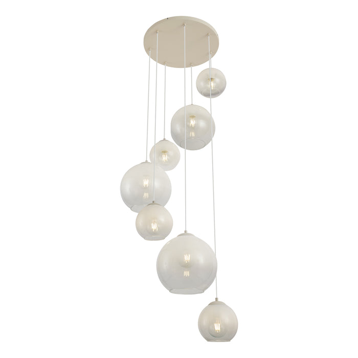 QAZQA Art Deco hanglamp beige met wit glas 7-lichts - Sandra