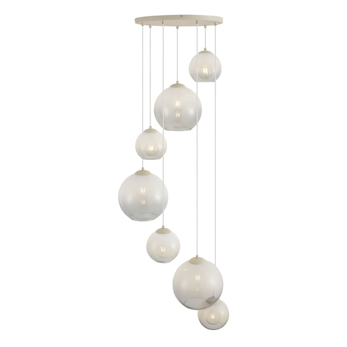QAZQA Art Deco hanglamp beige met wit glas 7-lichts - Sandra